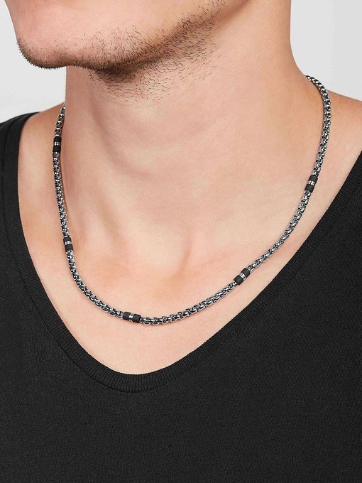 Ellis Black Marble and Stainless Steel Beaded Necklace Ellis Black Marble and Stainless Steel Beaded Necklace