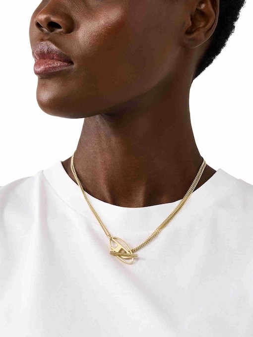 Diesel Oval D Logo Gold Necklace DX1567710