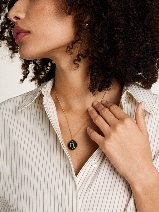 Scorpio Sutton Zodiac Gold-Tone Stainless Steel Black Sandstone Pendant Necklace Scorpio Sutton Zodiac Gold-Tone Stainless Steel Black Sandstone Pendant Necklace