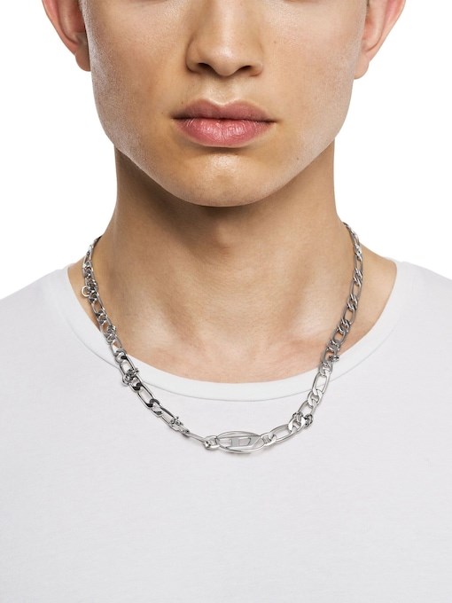 Diesel Oval D Logo Silver Necklace DX1600040