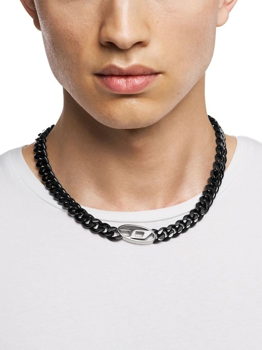 Diesel Oval D Logo Black Necklace DX1610931