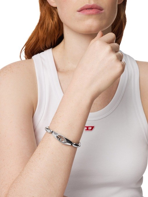 Diesel Oval D Logo Silver Bracelet DX1643040