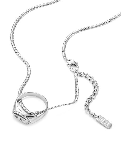 Diesel Oval D Logo Silver Necklace DX1644040