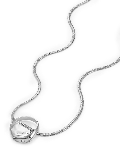 Diesel Oval D Logo Silver Necklace DX1644040