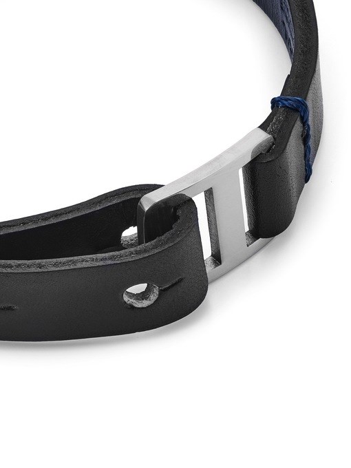 Machine Rugged Midnight Blue and Black Leather Strap Bracelet