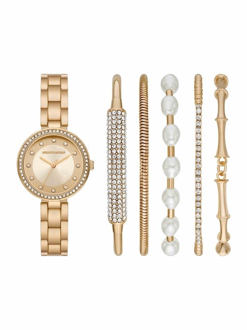 Skechers Women's Gift Sets 32MM 3-Hand Quartz Analog Watch with Rose Gold Bracelet and Case with Bracelet Accessories