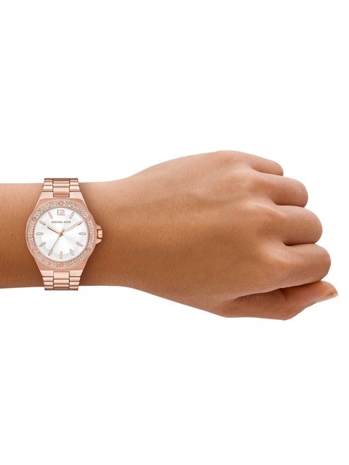 Michael Kors Lennox Three-Hand Rose Gold-Tone Stainless Steel Watch Michael Kors Lennox Three-Hand Rose Gold-Tone Stainless Steel Watch