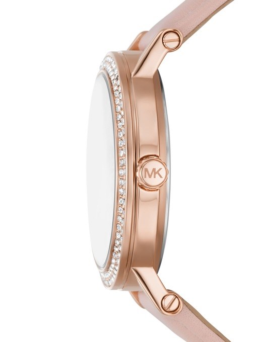 Michael Kors Corey Three-Hand Pink Leather Watch Michael Kors Corey Three-Hand Pink Leather Watch