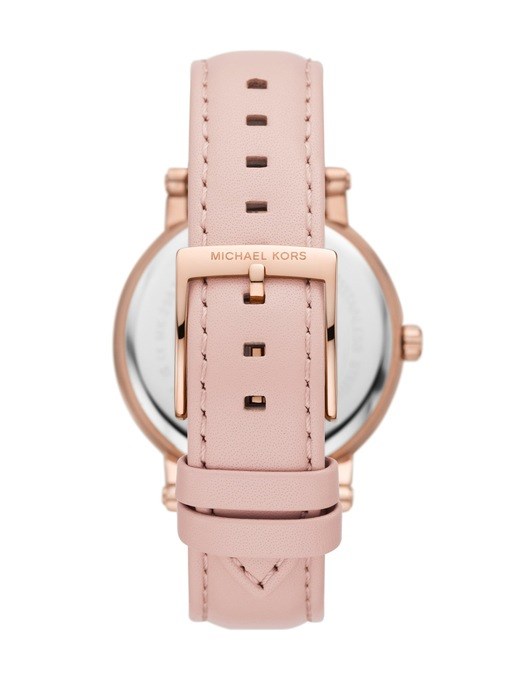 Michael Kors Corey Three-Hand Pink Leather Watch Michael Kors Corey Three-Hand Pink Leather Watch