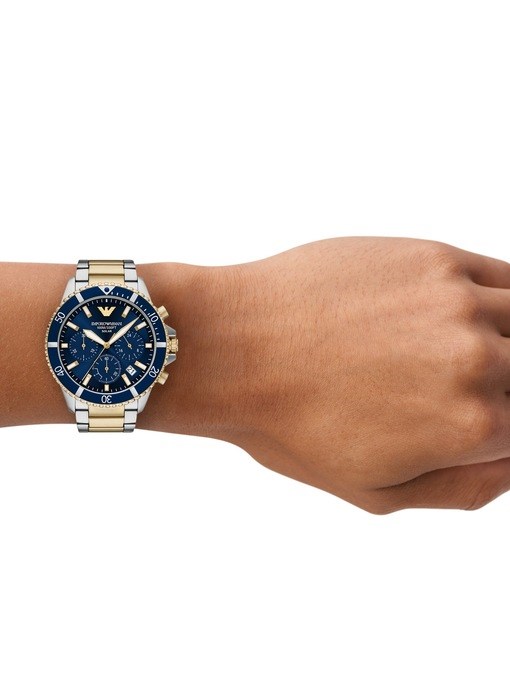 Emporio Armani World Explorer Solar-Powered Chronograph Two-Tone Stainless Steel Watch Emporio Armani World Explorer Solar-Powered Chronograph Two-Tone Stainless Steel Watch