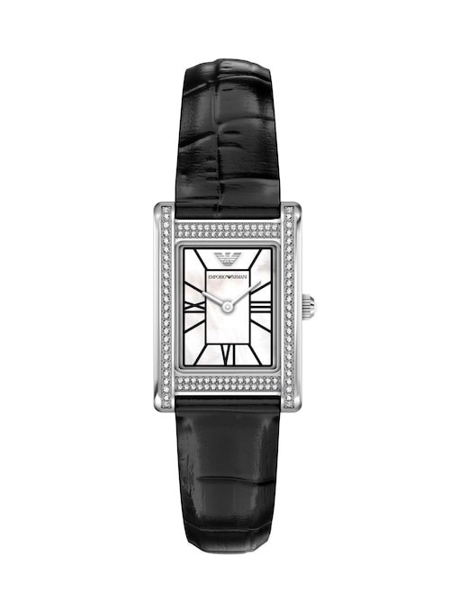 Emporio Armani Two-Hand Black Leather Watch Emporio Armani Two-Hand Black Leather Watch
