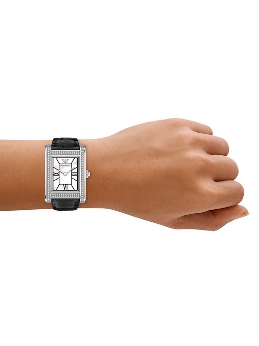 Emporio Armani Two-Hand Black Leather Watch Emporio Armani Two-Hand Black Leather Watch