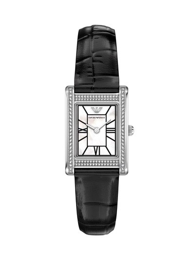 Emporio Armani Two-Hand Black Leather Watch