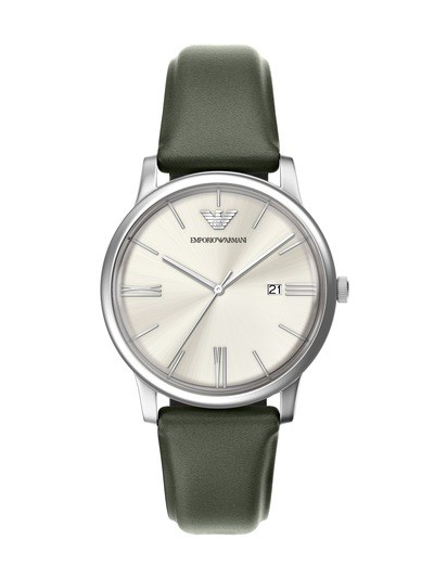 Emporio Armani Three-Hand Date Green Leather Watch