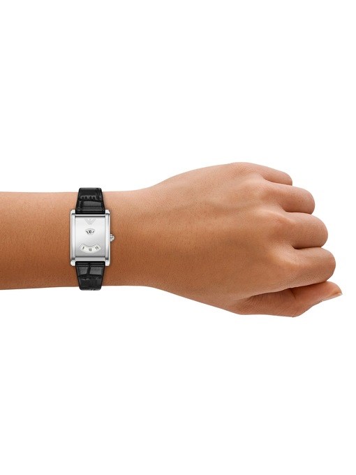 Emporio Armani Two-Hand Black Leather Watch Emporio Armani Two-Hand Black Leather Watch