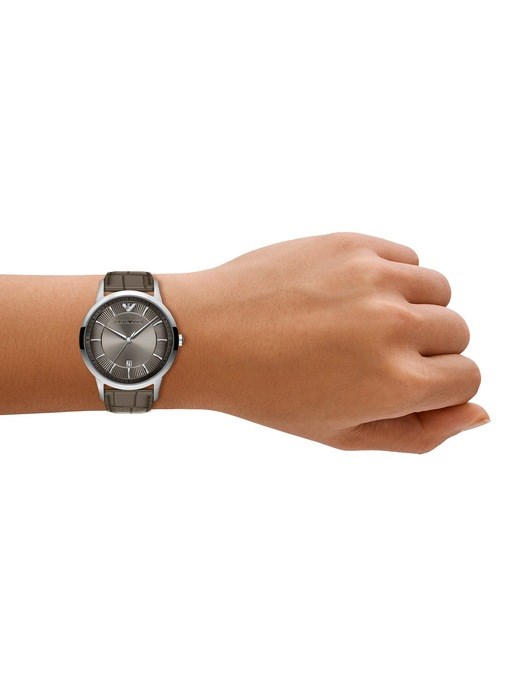 Emporio Armani Archetipo Three-Hand Date Gray Leather Watch Emporio Armani Archetipo Three-Hand Date Gray Leather Watch