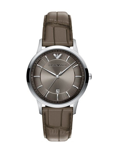 Emporio Armani Archetipo Three-Hand Date Gray Leather Watch