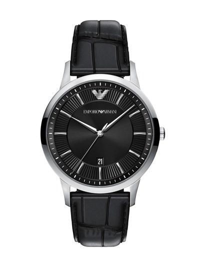 Emporio Armani Archetipo Three-Hand Black Leather Watch