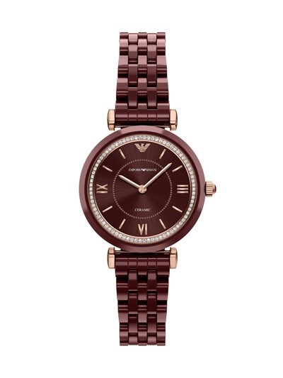Emporio Armani Two-Hand Burgundy Ceramic Watch