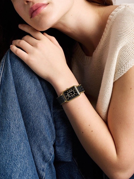 Raquel Three-Hand Date Gold-Tone Stainless Steel and Black Ceramic Watch Raquel Three-Hand Date Gold-Tone Stainless Steel and Black Ceramic Watch