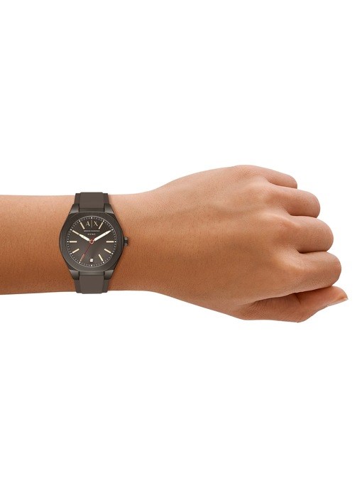 Armani Exchange Sync Three-Hand Brown Silicone Watch Armani Exchange Sync Three-Hand Brown Silicone Watch