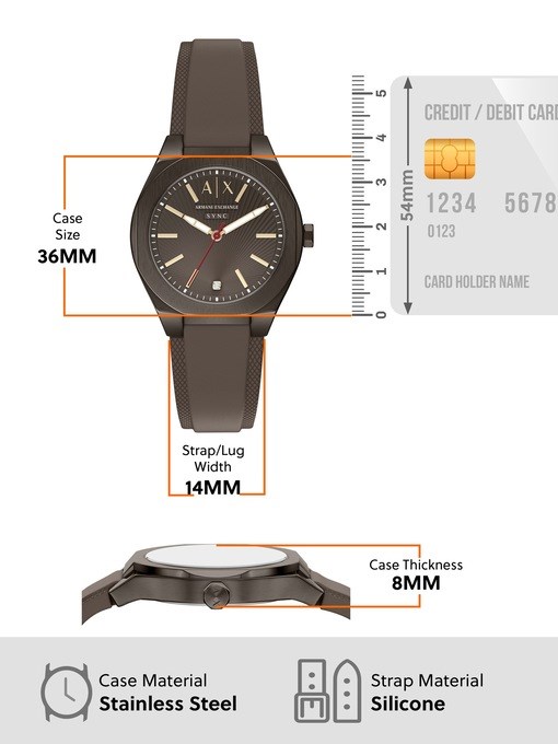 Armani Exchange Sync Three-Hand Brown Silicone Watch Armani Exchange Sync Three-Hand Brown Silicone Watch