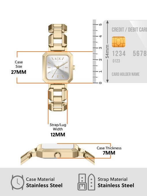 Armani Exchange Three-Hand Gold-Tone Stainless Steel Watch and Necklace Set Armani Exchange Three-Hand Gold-Tone Stainless Steel Watch and Necklace Set