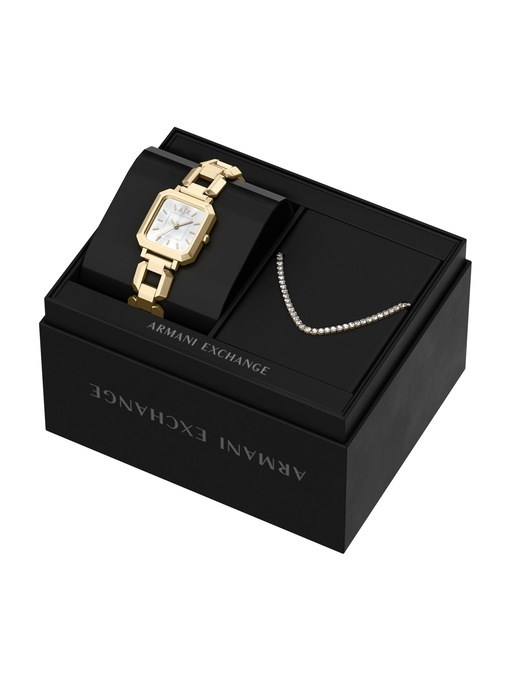 Armani Exchange Three-Hand Gold-Tone Stainless Steel Watch and Necklace Set Armani Exchange Three-Hand Gold-Tone Stainless Steel Watch and Necklace Set
