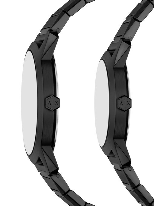 Armani Exchange Three-Hand Black Stainless Steel Watch Set Armani Exchange Three-Hand Black Stainless Steel Watch Set