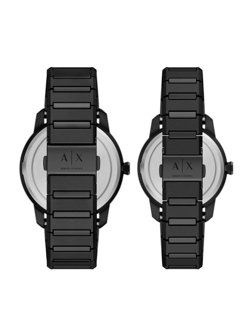 Armani Exchange Three-Hand Black Stainless Steel Watch Set Armani Exchange Three-Hand Black Stainless Steel Watch Set
