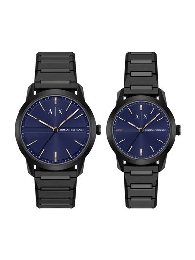 Armani Exchange Three-Hand Black Stainless Steel Watch Set