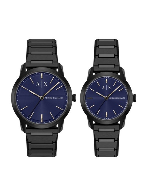 Armani Exchange Three-Hand Black Stainless Steel Watch Set