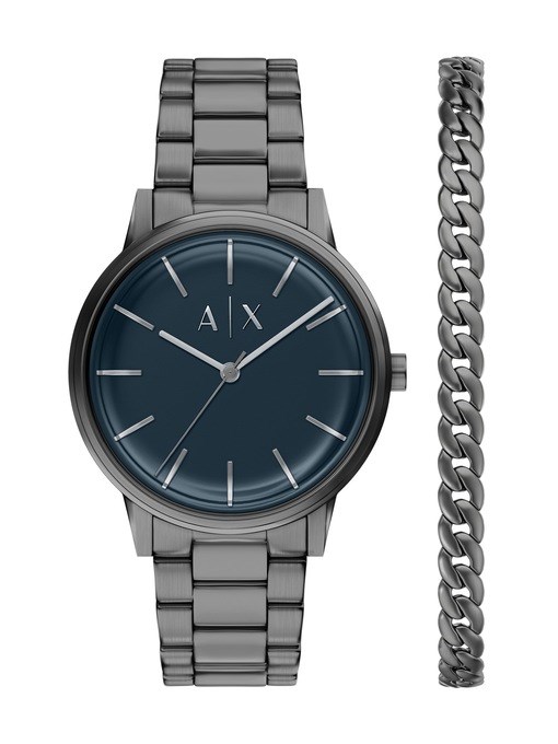 Armani Exchange Three-Hand Black Stainless Steel Watch Set