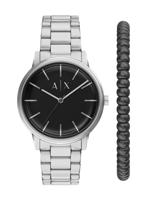 Armani Exchange Three-Hand Stainless Steel Watch and Bracelet Set Armani Exchange Three-Hand Stainless Steel Watch and Bracelet Set