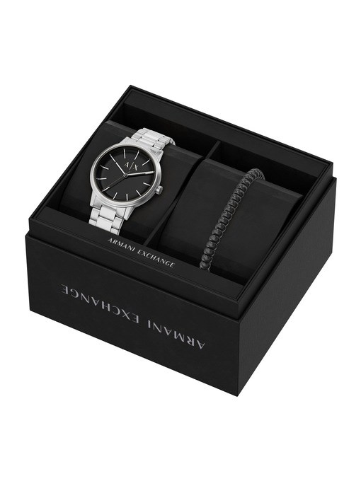 Armani Exchange Three-Hand Stainless Steel Watch and Bracelet Set Armani Exchange Three-Hand Stainless Steel Watch and Bracelet Set