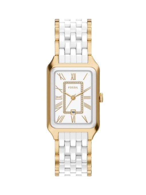 Raquel Three-Hand Date Gold-Tone Stainless Steel & White Ceramic Watch