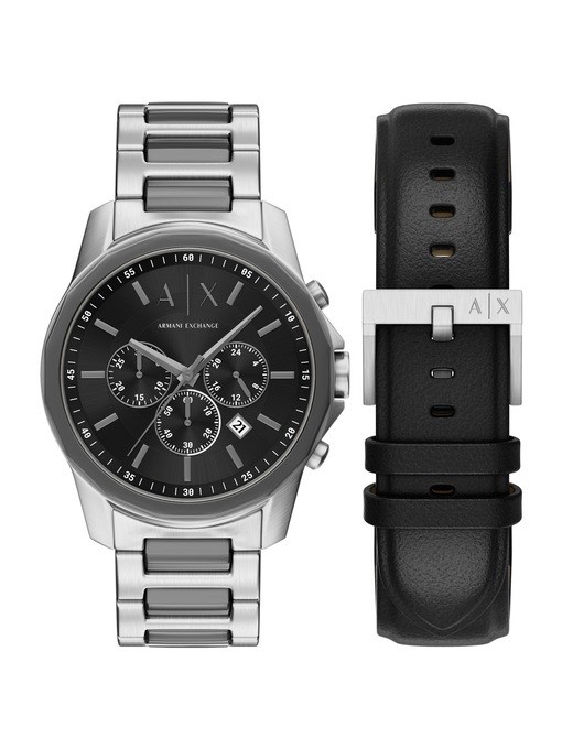 Armani Exchange Three-Hand Black Stainless Steel Watch Set