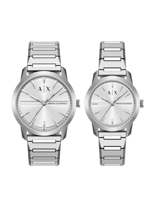 Armani Exchange Three-Hand Stainless Steel Watch Set Armani Exchange Three-Hand Stainless Steel Watch Set