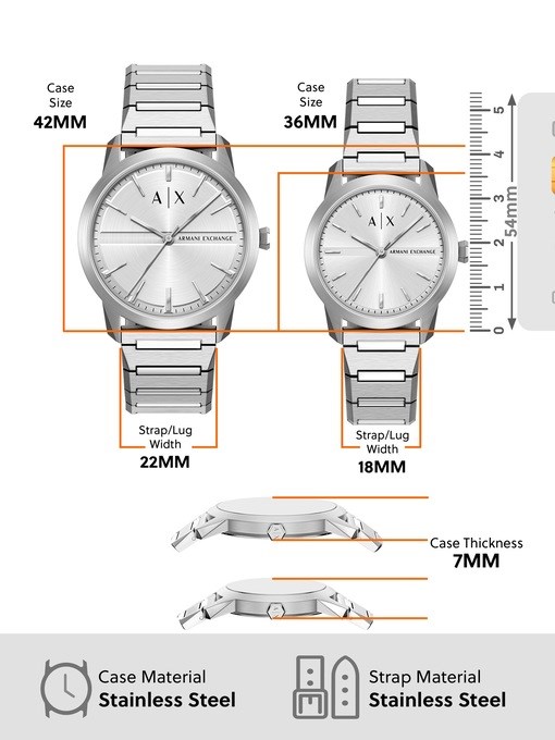 Armani Exchange Three-Hand Stainless Steel Watch Set Armani Exchange Three-Hand Stainless Steel Watch Set