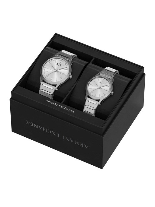 Armani Exchange Three-Hand Stainless Steel Watch Set Armani Exchange Three-Hand Stainless Steel Watch Set