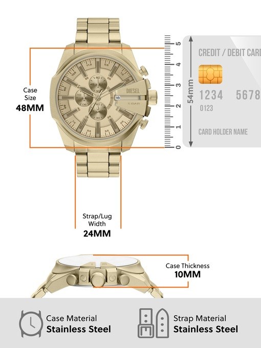 Diesel Mega Chief Slim Chronograph Gold-Tone Stainless Steel Watch Diesel Mega Chief Slim Chronograph Gold-Tone Stainless Steel Watch