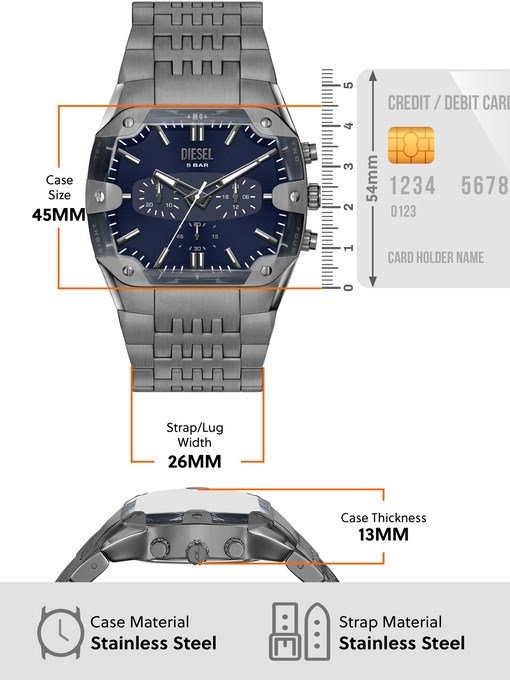 Diesel Spiked Cushion Chronograph Gunmetal Stainless Steel Watch Diesel Spiked Cushion Chronograph Gunmetal Stainless Steel Watch