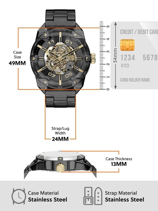 Diesel Spiked Automatic Black Stainless Steel Watch Diesel Spiked Automatic Black Stainless Steel Watch