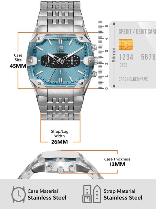 Diesel Spiked Cushion Chronograph Stainless Steel Watch Diesel Spiked Cushion Chronograph Stainless Steel Watch