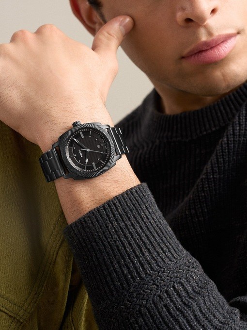 Machine Three-Hand Date Black Stainless Steel Watch