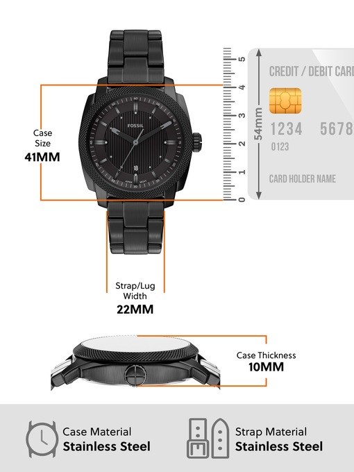 Machine Three-Hand Date Black Stainless Steel Watch