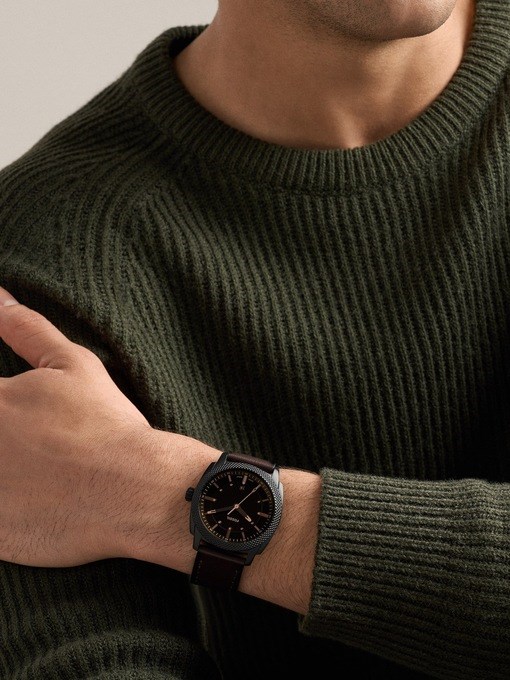 Machine Three-Hand Date Brown Leather Watch