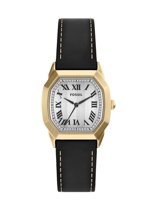Harlow Three-Hand Black Leather Watch