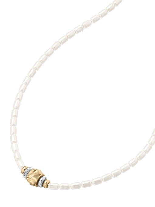 Harlow Rondelles White Acrylic Pearl Stainless Steel Station Necklace Harlow Rondelles White Acrylic Pearl Stainless Steel Station Necklace