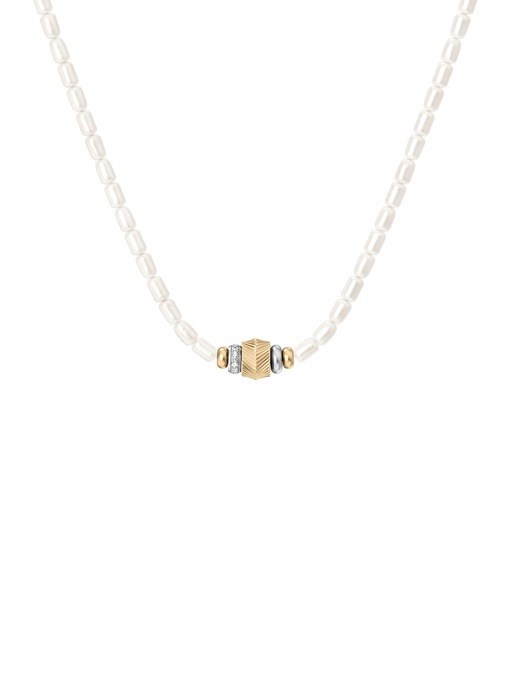 Harlow Rondelles White Acrylic Pearl Stainless Steel Station Necklace Harlow Rondelles White Acrylic Pearl Stainless Steel Station Necklace